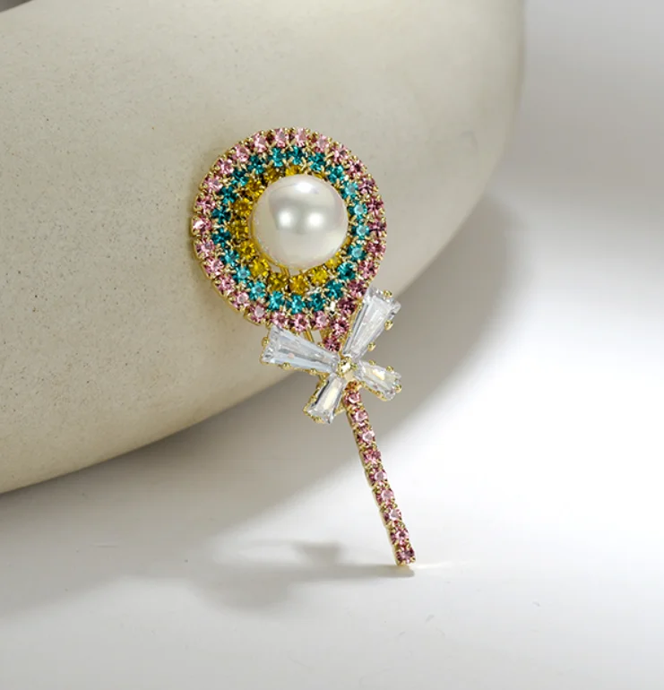 2023 new trend zircon Artificial pearl Cute lollipop Lapel pins Brooch fashion jewelry for women and baby