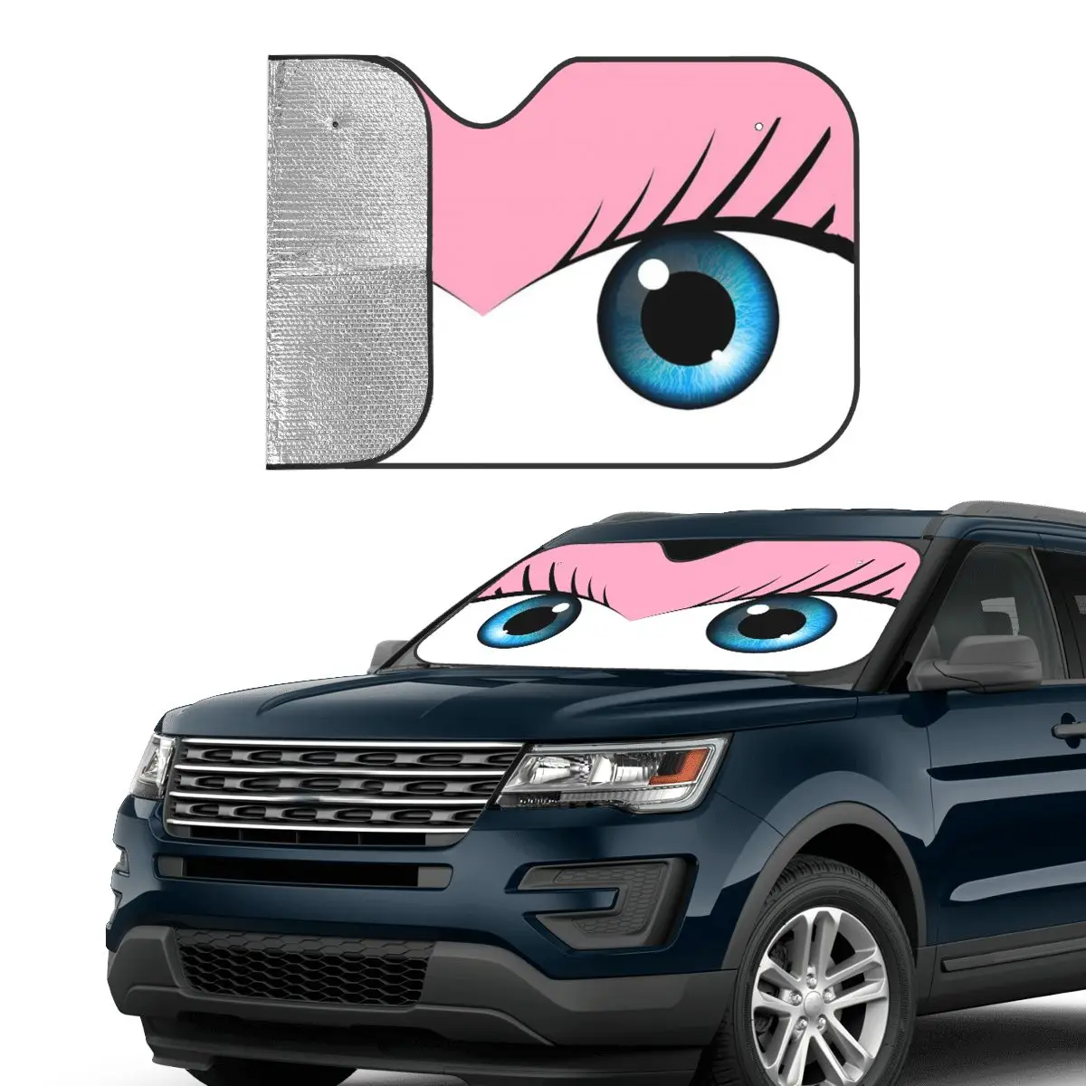 Pink Cute Eyes Folding Sunshade Windscreen 70x130cm Cartoon Foils Sun Visor Solar Protect