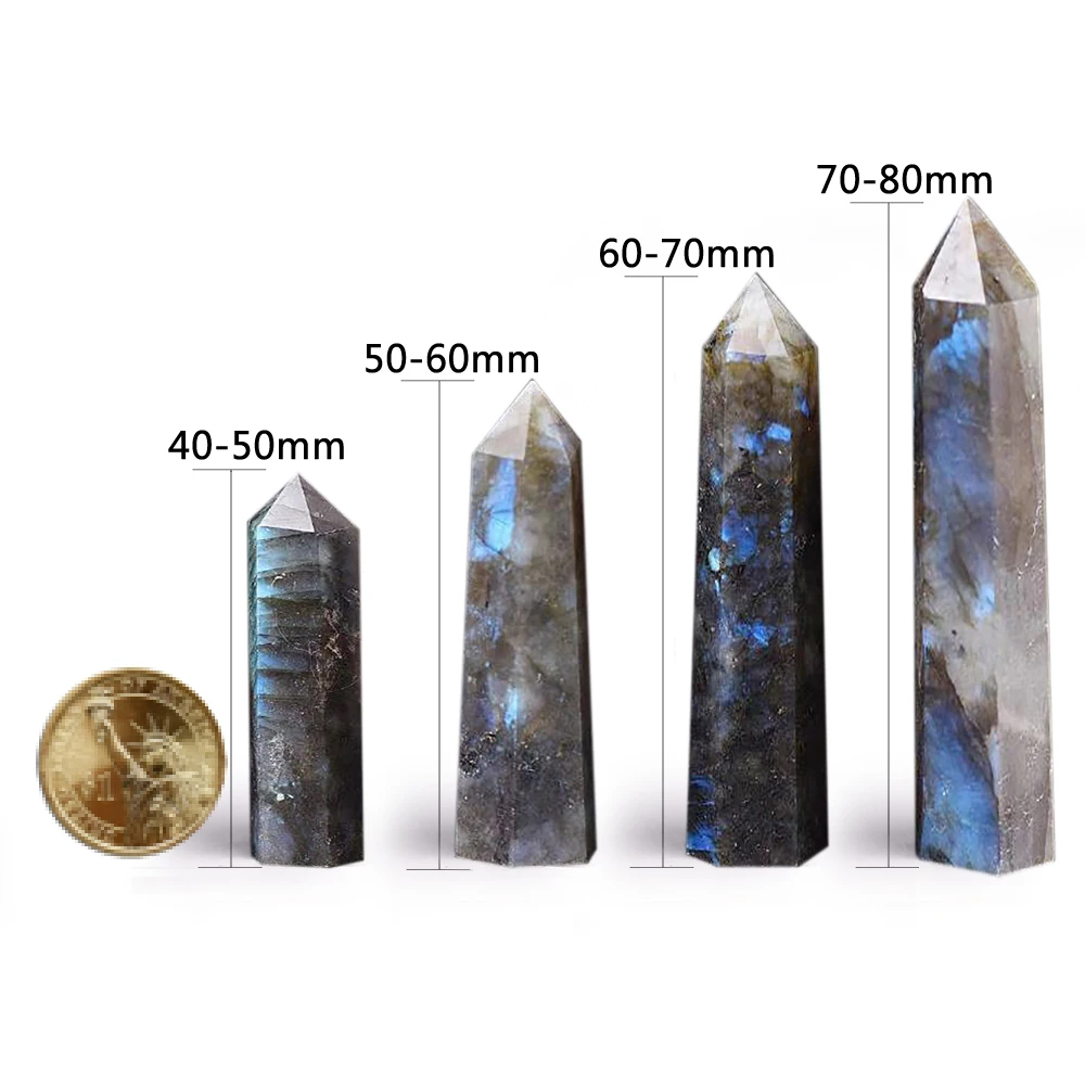 Natural Moonstone Crystal Column Labradorite Quartz Crystal Stone Point Mineral Obelisk Column Wand Healing Room Decor Crafts