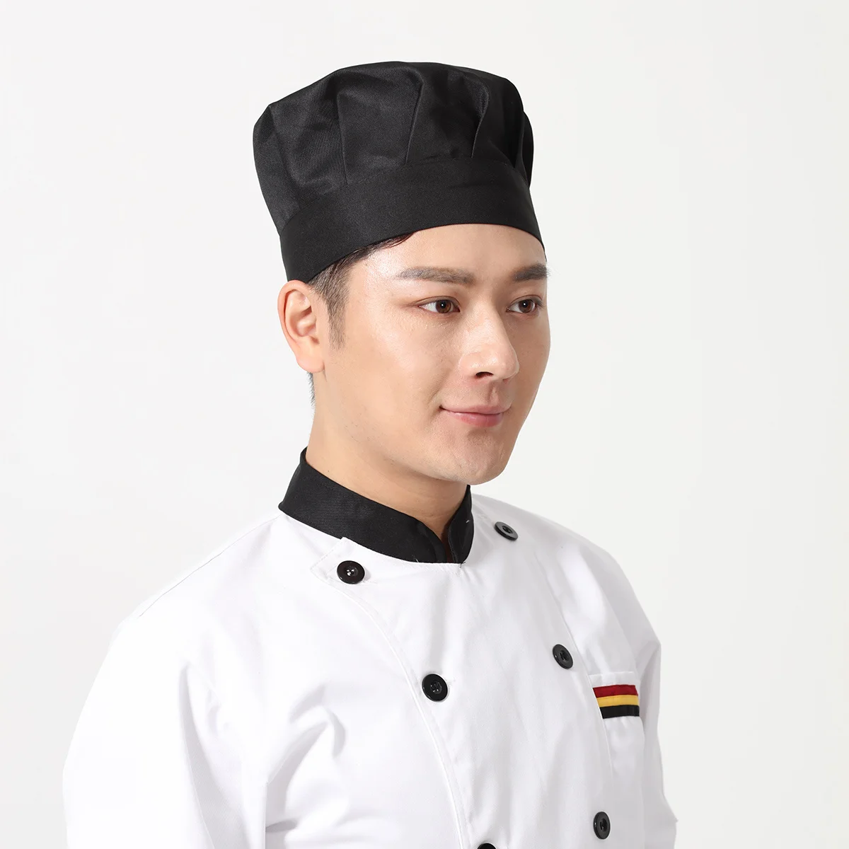 1 Stück Pilzkappe, Kochmütze, verstellbar, schwarzer Stoff, Bouffancy für professionelle Köche, Zuhause, Kochen, Restaurant