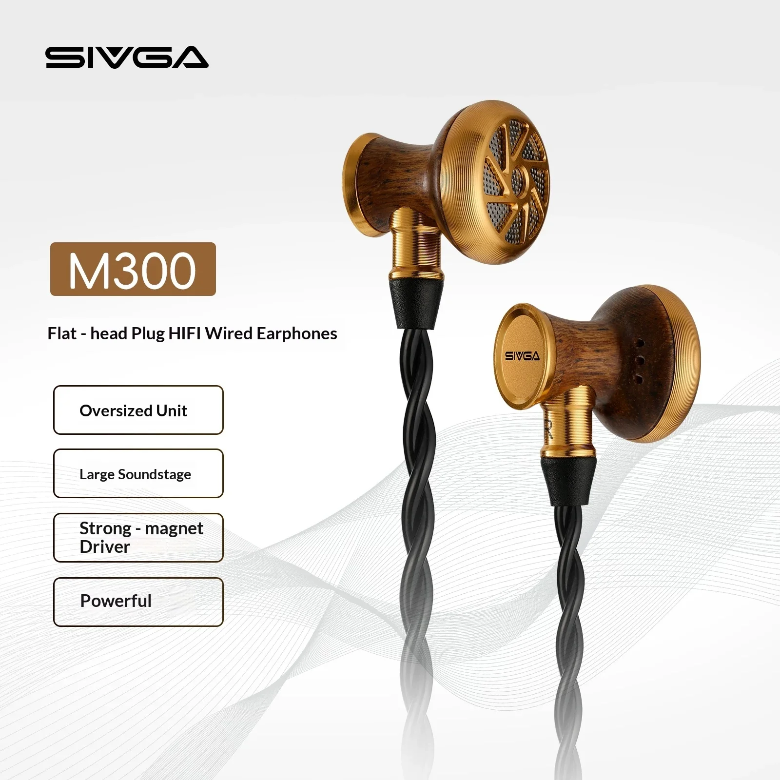 SIVGA M300 Wired Headset 15.4mm Flat Head Moving Coil Unit Esports Headset Ebony Cavity CNC Carving Light Weight For Gifts