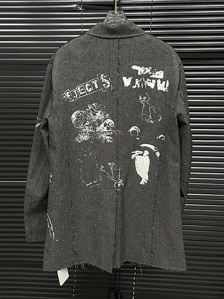 DEAT-Chaqueta de Graffiti dibujada a mano para mujer, traje con cuello con muescas, color gris, con borde de rebabas, a la moda, novedad de otoño, 2024, 29L8471