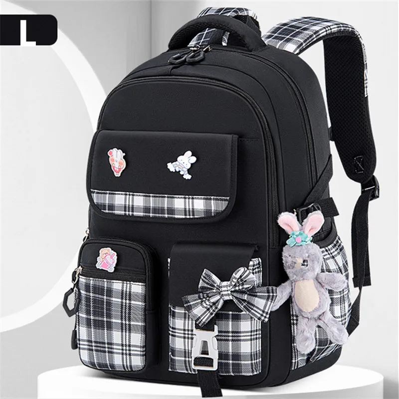 

With Rabbit Pendant For Girls Orthopaedics Kids Backpack Kawaii Waterproof School bag Primary Bow Knot Schoolbag mochilas BOOK