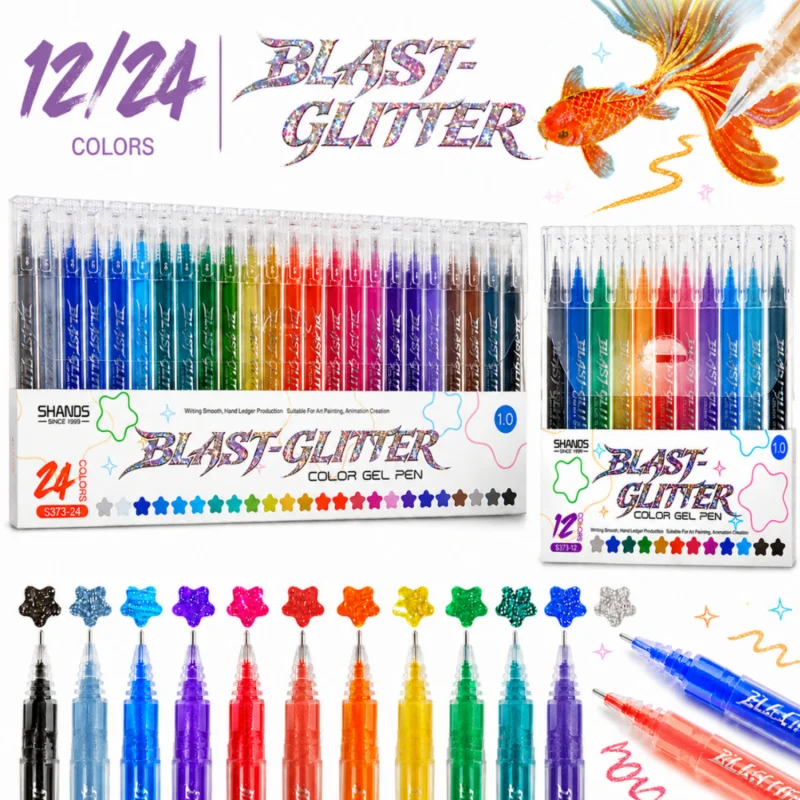 conjunto-de-canetas-gel-com-efeito-areia-movedica-12-24-apresenta-um-acabamento-brilhante-fluxo-de-tinta-suave-e-ponta-fina