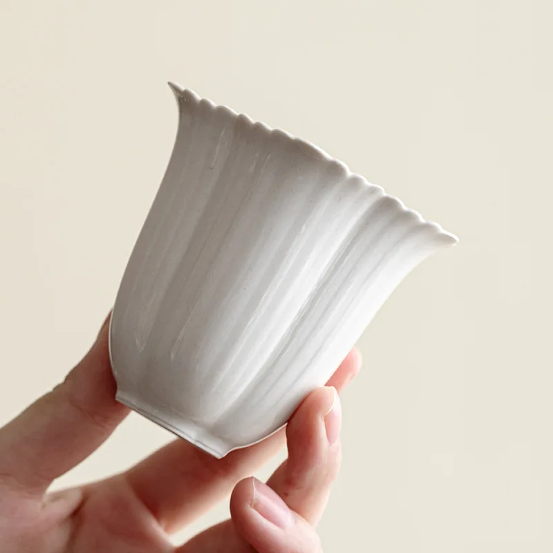 Teetasse aus weißer Keramik, Lotusblütenblatt, Zen-Herz, handgefertigte Tasse, Master-Tasse, einzelne Teetasse, Getränktee, Teetasse