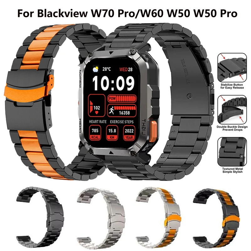 Stainless Steel Bracelet Strap For Blackview W70 Pro Smartwatch Metal Band For Blackview W60 W50 W50 Pro Correa Wristband Belt
