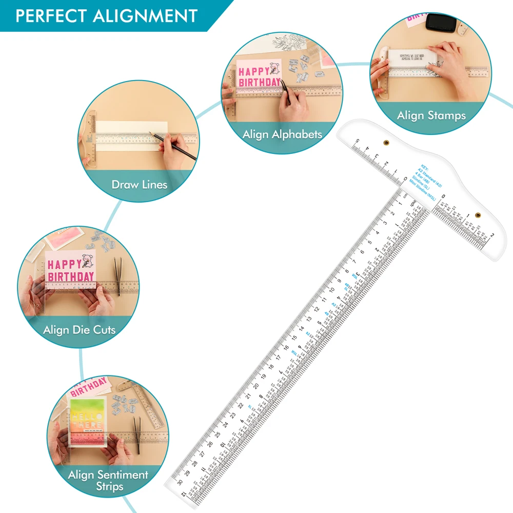 Sowohl Zoll als auch CM 6" 12" klares Acryl-T-Quadrat-Lineal für einfache Referenz. T-Quadrat-Lineal, um Dinge gerade auf Papierkarten zu erhalten