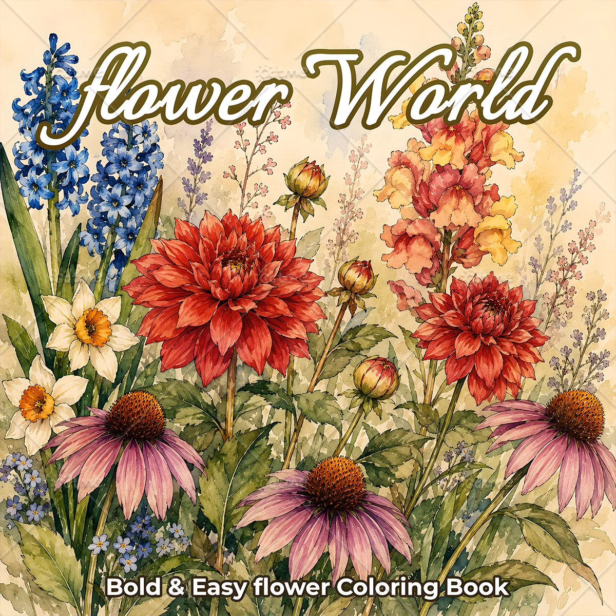 Flower World Adult Coloring Book Vibrant Mixed Garden Floral Scenes for Adults Stress & Anxiety Relief Relaxing Art Therapy Book