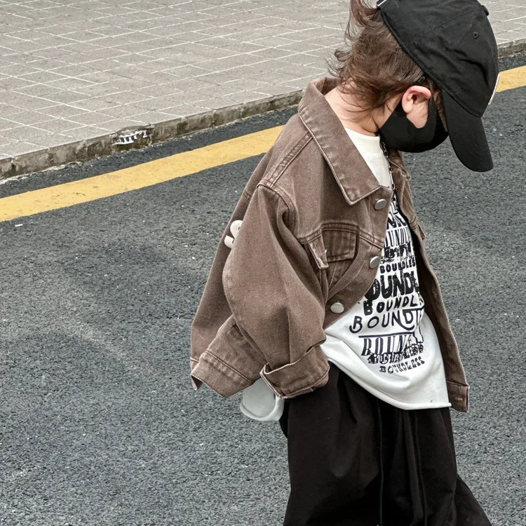 Boys Coat Jackets Spring Clothes Korean Style Children Clothes 2024 Spring New Shirt Coat Back Printed Denim Coat Clothes image 3