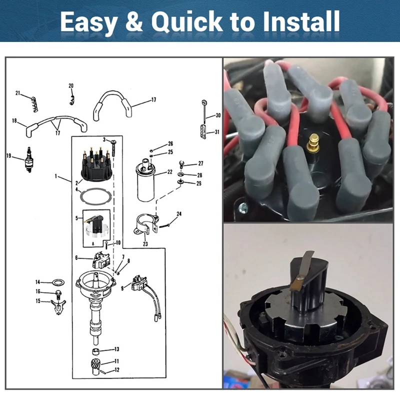Ignition Distributor Cap Kit For Mercruiser V8 With Thunderbolt L & LV Ignition 805759Q3 805759T3 Replacement