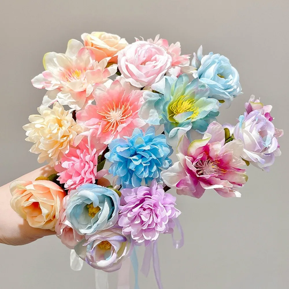 رائعة زهرة اصطناعية الجنية زهرة تاج زفاف العروس مع الشريط زهرة عصائب خوذة مضفر إكليل