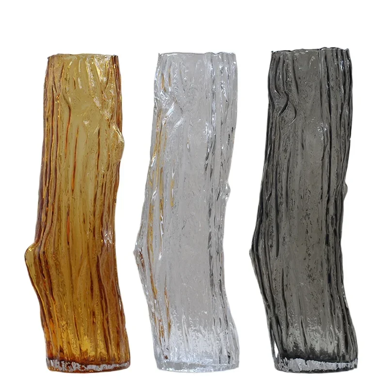 

Simple light luxury style heavy design large straight tree root floor glass vase, home soft handicraft
