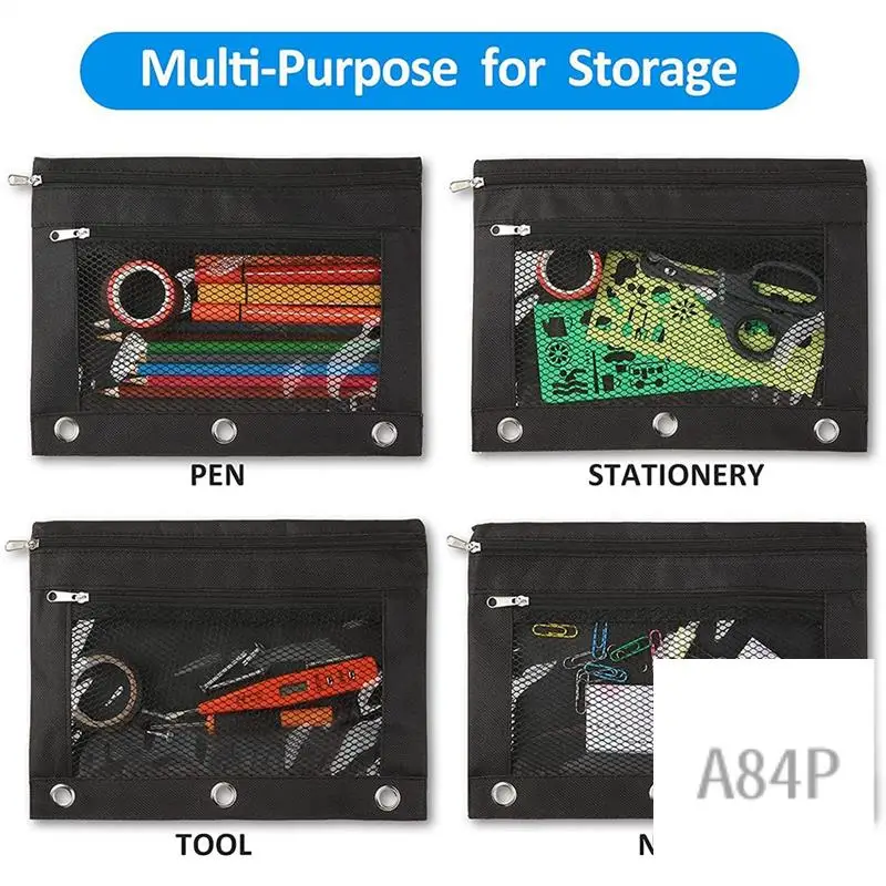 

20Pcs Double Zipper File Pouch For 3 Ring Binder Zipper Pencil Pouch Case Bag With 2 Pocket Mesh Window Binder Pouch A