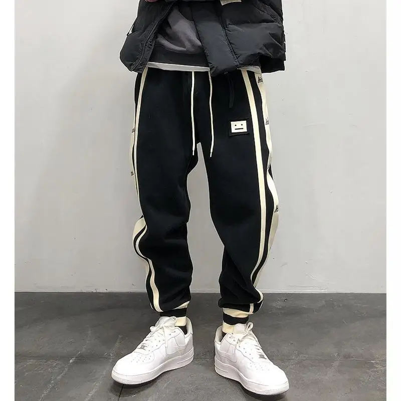 High Street Style Winter Casual Sports Sweatpants Men's Fashion Tide Brand Stitching Loose Leggings Trousers