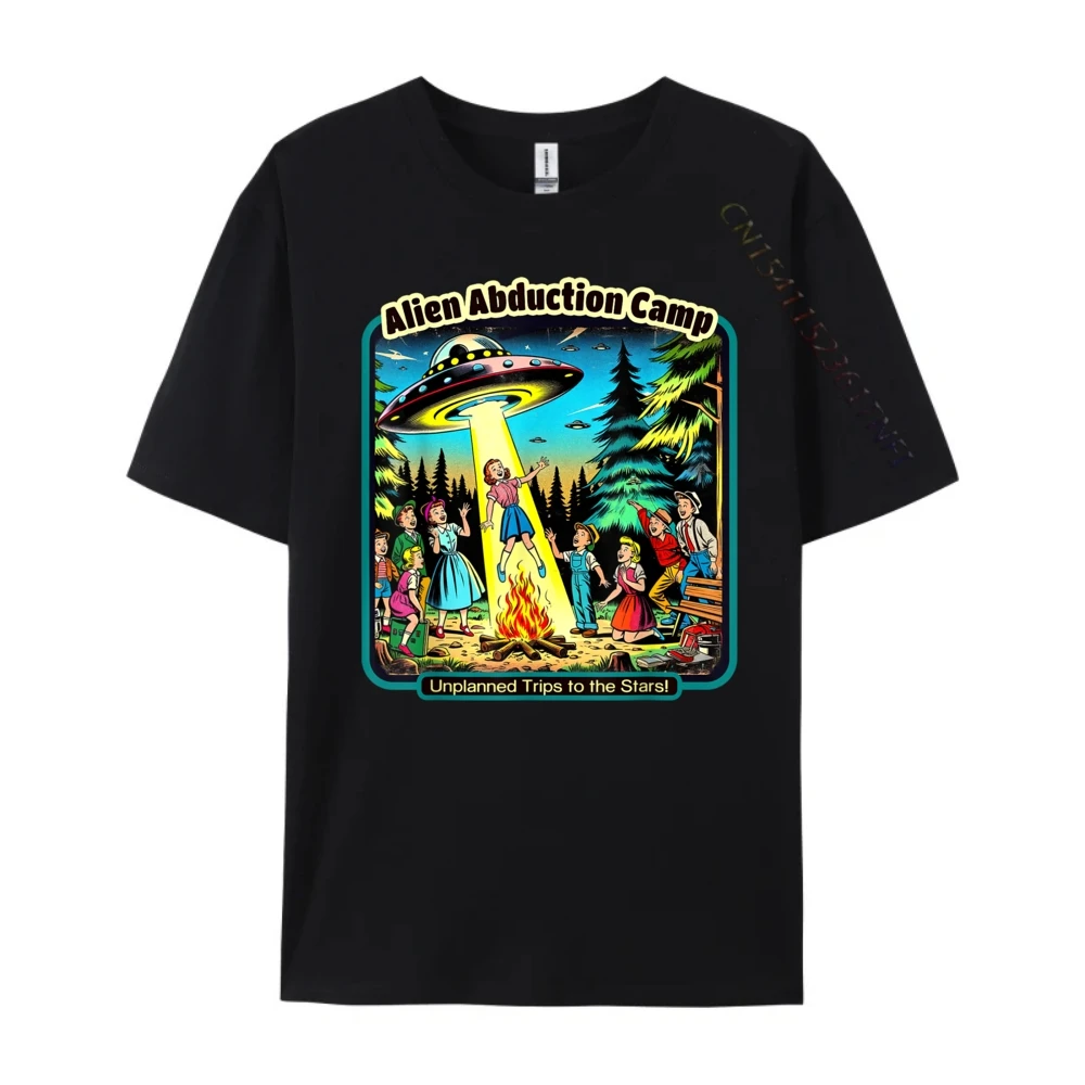 Funny Vintage Alien Abduction Camp UFO Alien Graphic Shirts Men High Quality