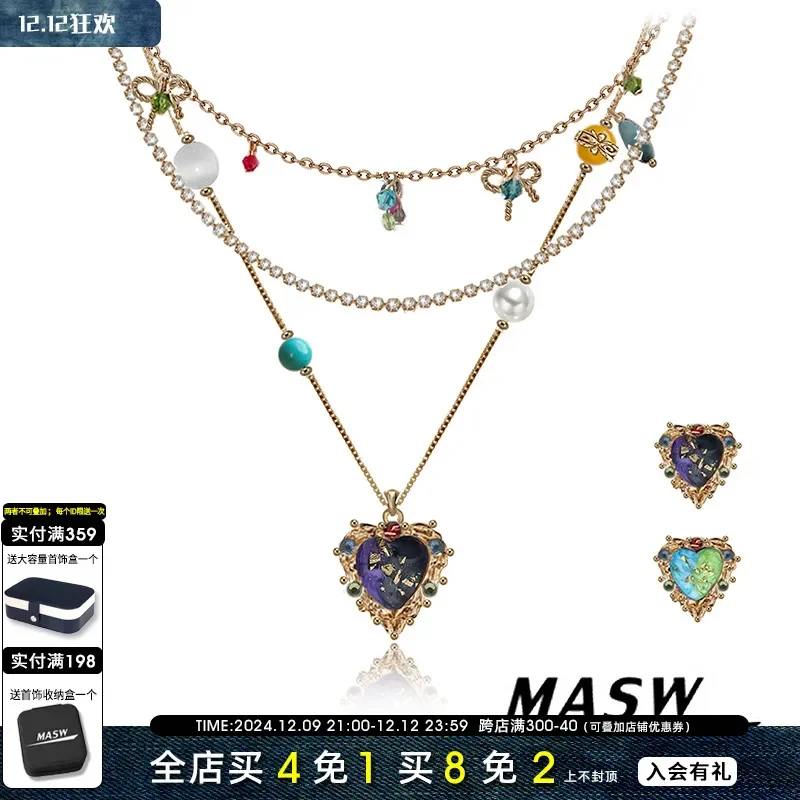 MASW Ma Xiu Original Design Nostalgic Series Light Luxury Retro Love Necklace Multi-layer Color Spring and Summer