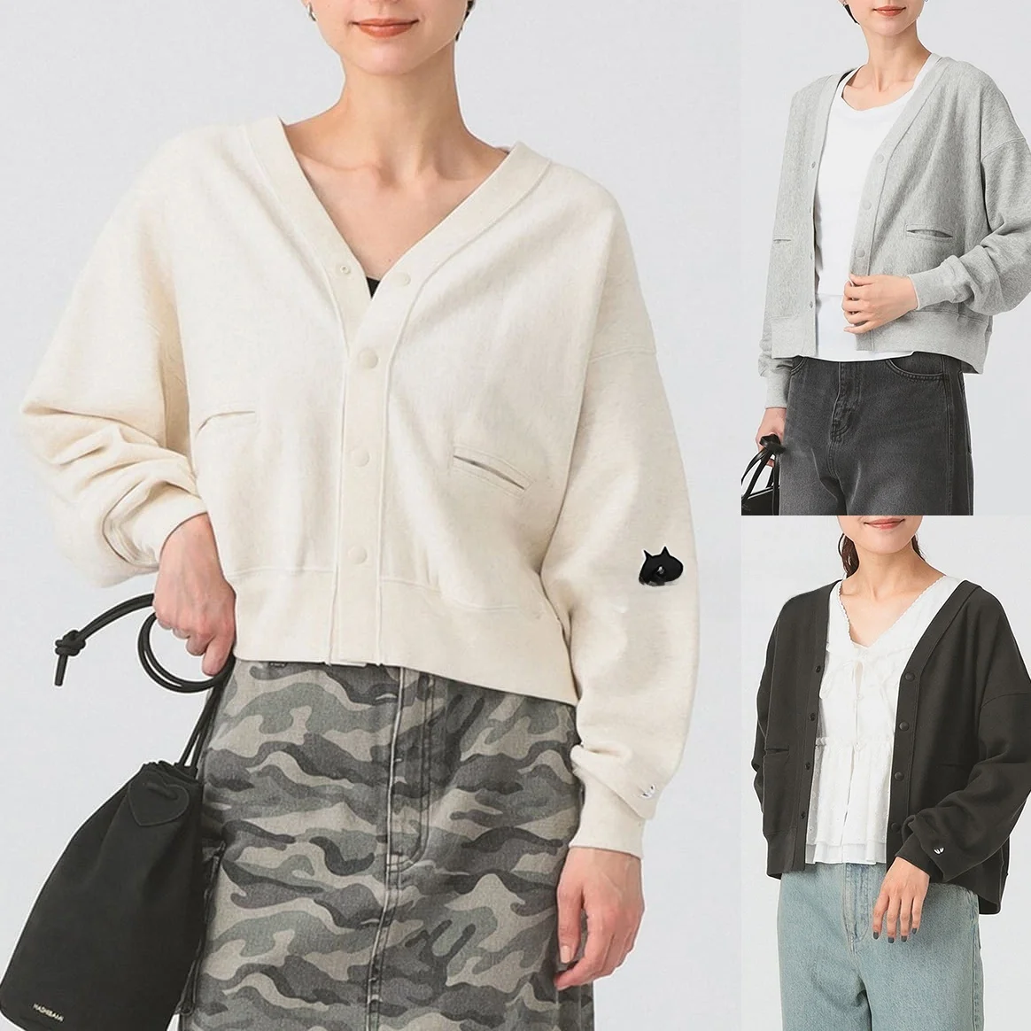 

Nya Japanese Sle V-Ne Long Sve Pure Color Women's Sweater Coat with Double kets Autumn Season Faion Outerwear