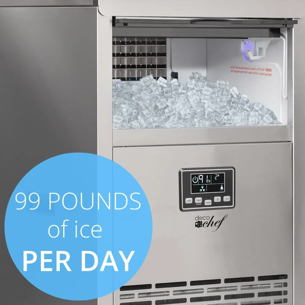 Ice Maker 99lb Every 24 Hours 33lb Storage Capacity Stainless Steel Great for Homes, Basements, Bars, Garages, Po