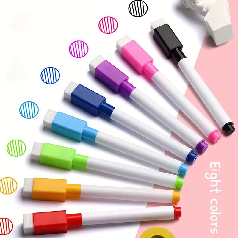 8pcs/Set Multi-Functional WhiteBoard Pen Portable Durable With Brush Water-based Small Erasable Markers Office School Supplies