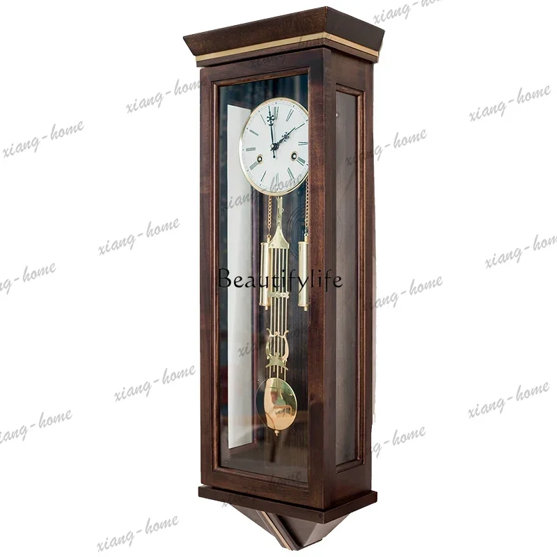Customizable European-style Living Room Retro Light Luxury Solid Wood Timekeeping Mechanical Wall Clock Polaris