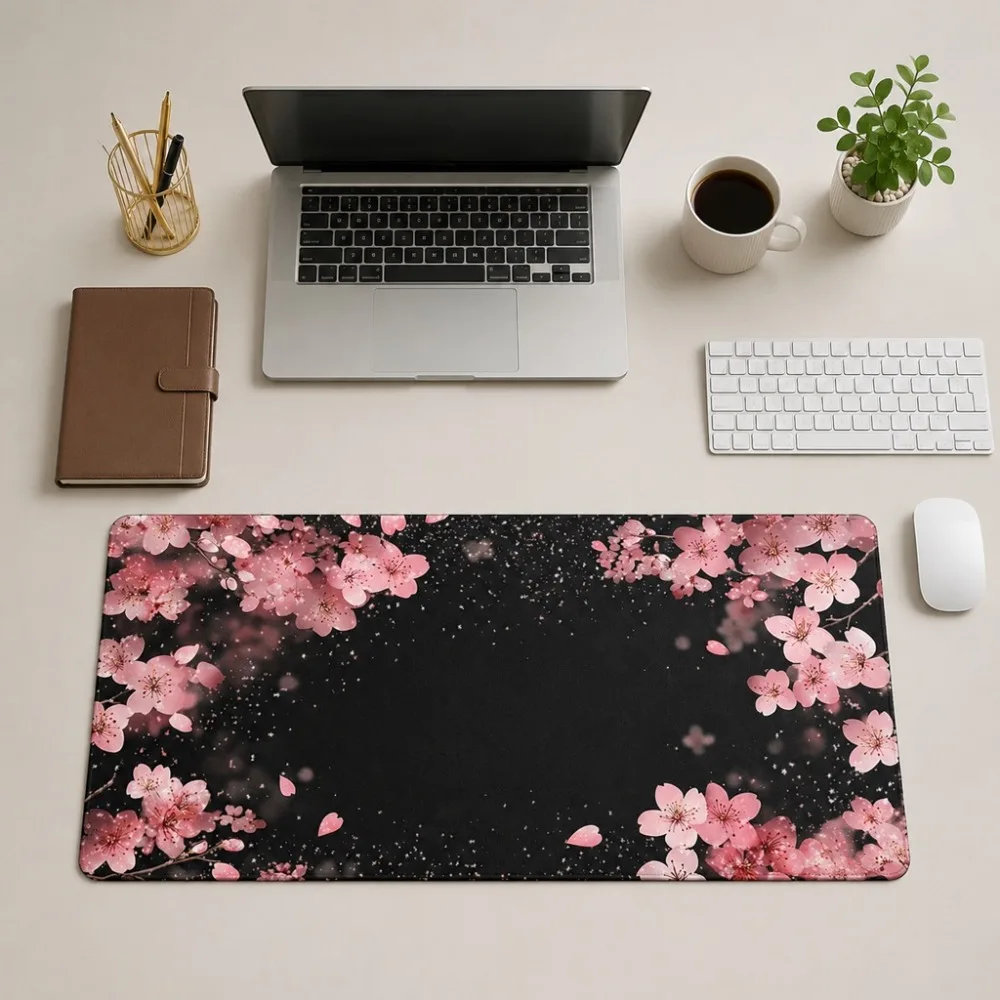 Cherry blossom pattern simple table mat, with non-sewn edges made of silica gel, suitable for office workers,students and laptop