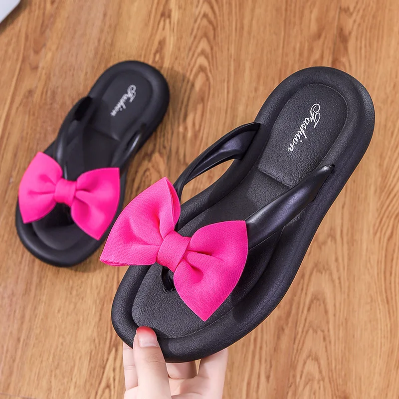 Summer Slippers Women Bow Beach Slides Thicken Sandals Flat EVA Home Shoes Flip-flop Fashion Casual Sweet Girl Platform Footwear