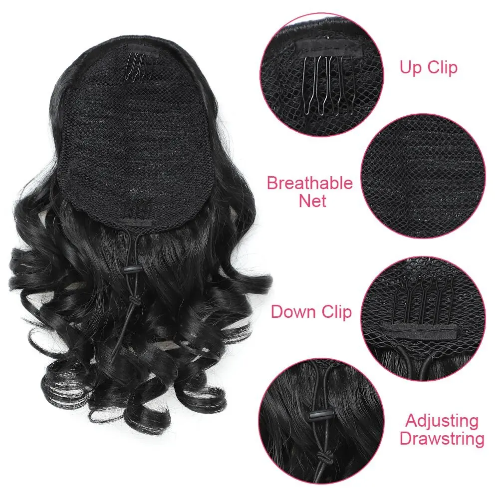 Short 8inch Curly Drawstring Ponytail Extensions Water Wave Synthetic Clip In Hair Extensions Elegant For Daily Use Hair Accesso