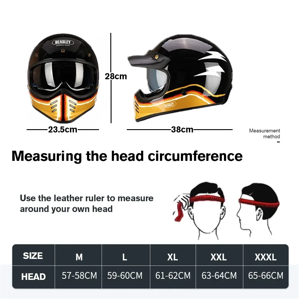 66cm motorcycle helmet Motorcycle Helmet Full Face ECE Certification Man Vintage Retro Moto  Helmets Breathable Safety Double Lens Motocross Motorbike