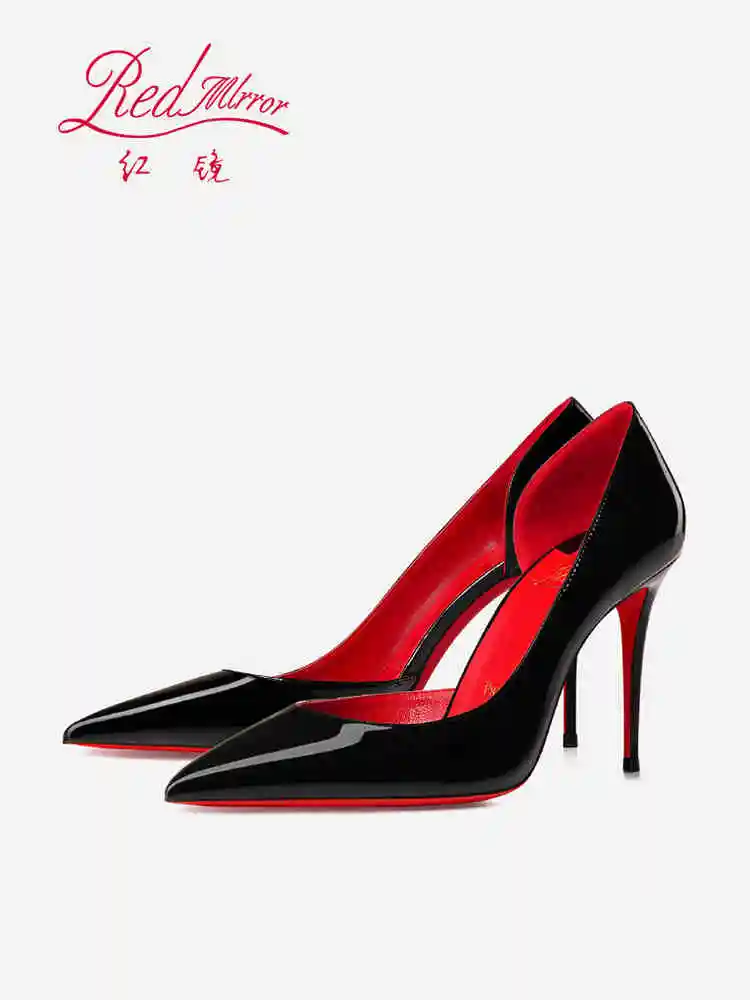 Elegant Hollow Women's High Heels 2025 Luxury Brand Black Pointed Toe Pumps Red Shiny Bottoms Sexy Fashion Ladies Shoes Women