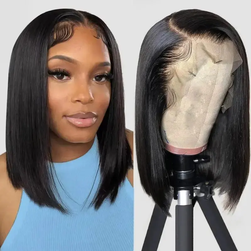 Transparent Short Straight Bob Wig Human Hair Bob Wig Pre Plucked Lace Front Human Hair Wigs Bob 13x4 Lace Frontal Wig