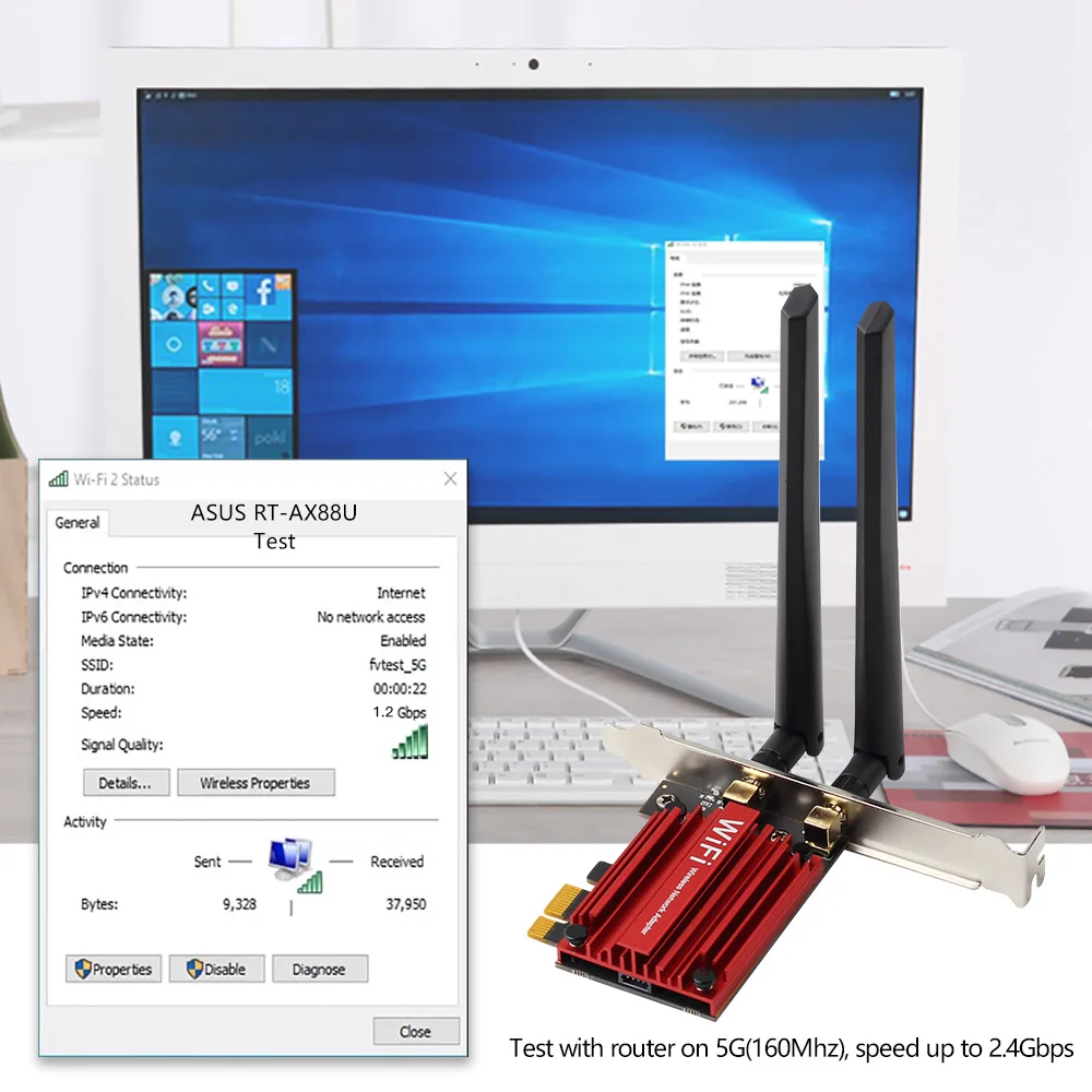 Imagem -03 - Adaptador sem Fio Pci Express 1800mbps Wi-fi Bluetooth 5.2 Dual Band 802.11ax ac Placa de Rede Windows 10 11 Mt7921