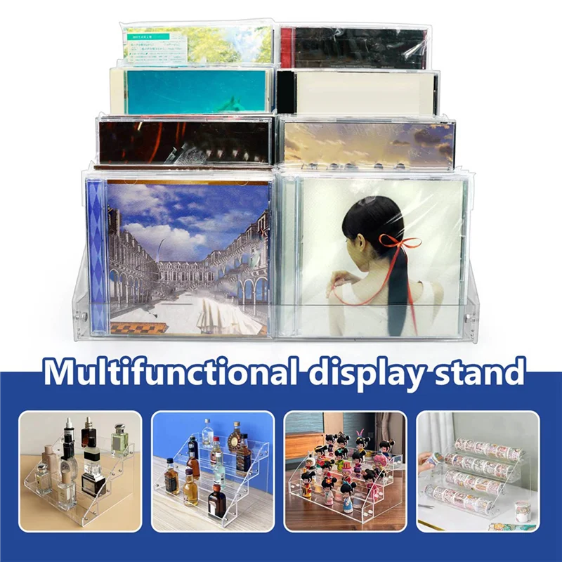 ABJO-3X 4Tier Clear Acrylic CD Holder Cascading CD Storage Rack,DVD/CD Display Rack & Vinyl Record Storage Stand