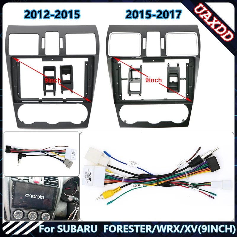 Reproductor multimedia de vídeo y audio para SUBARU, Radio de coche con pantalla estéreo, Android, cables, marco de arnés, FORESTER WRX XV, 9 pulgadas, 2012-2017