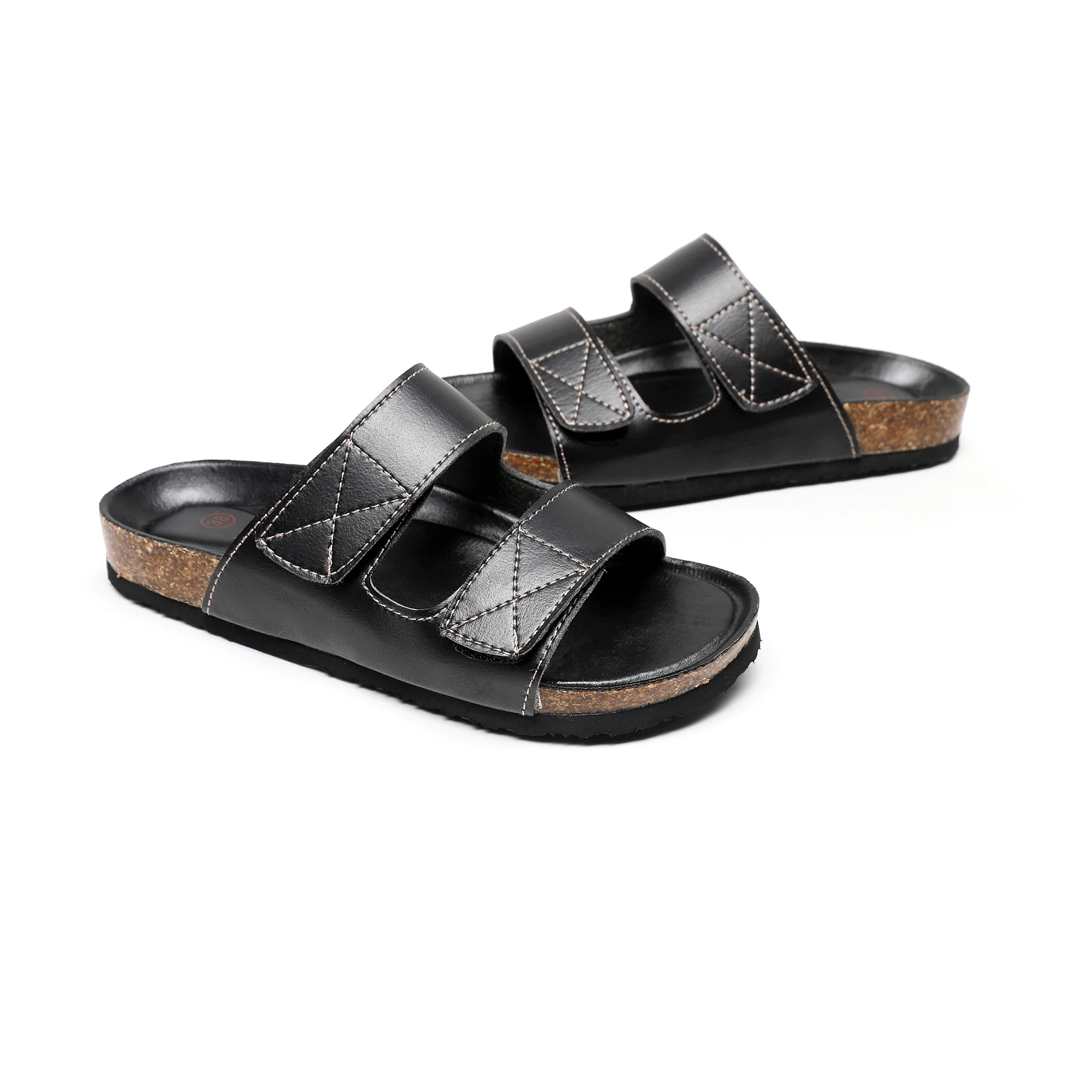 

Womens Flat Sandals with Cork Footbed, Open Toe Slides Adjustable Slip On Slippers for Summer Size 6-11