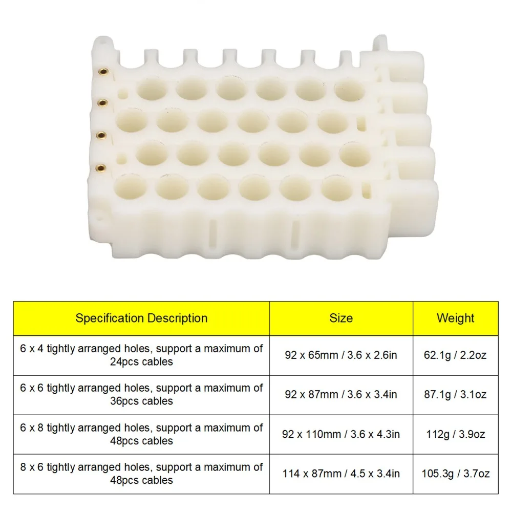 

9mm Hole Cable Dresser 6x4 Holes Portable Network Cable Management Space Saving Lightweight Cable Bundler Tool Cable Management