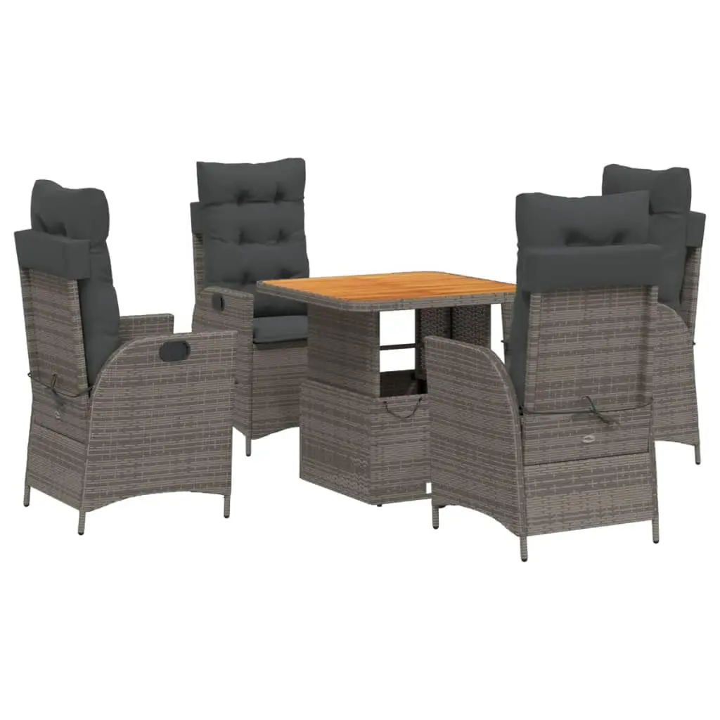 5 Piece Gray Poly Rattan Patio Dining Set with Cushions, Outdoor Garden Poolside Furniture Set, Customized