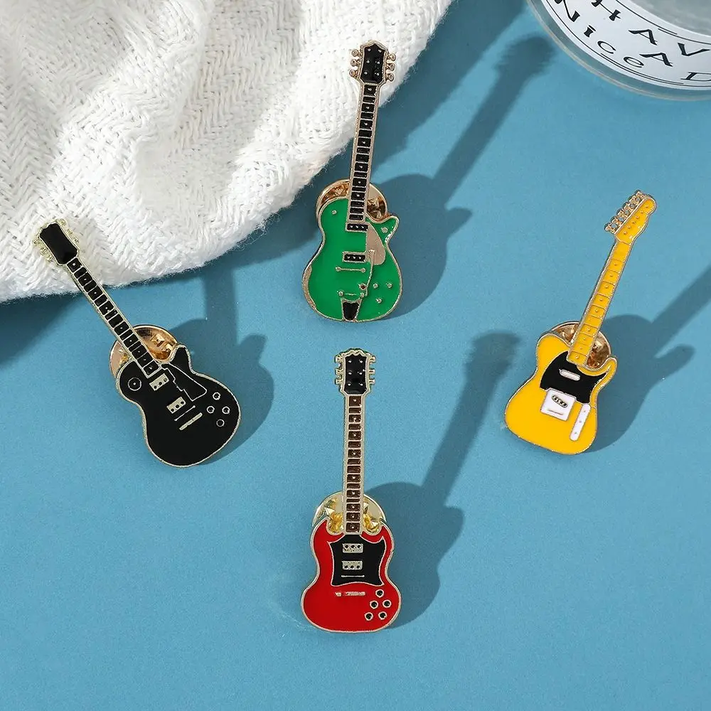 Cartoon Guitar Brooch Clothing Accessories Funny Metal Guitar Lapel Badge Rock Band Guitar Enamel Pins Denim Shirt