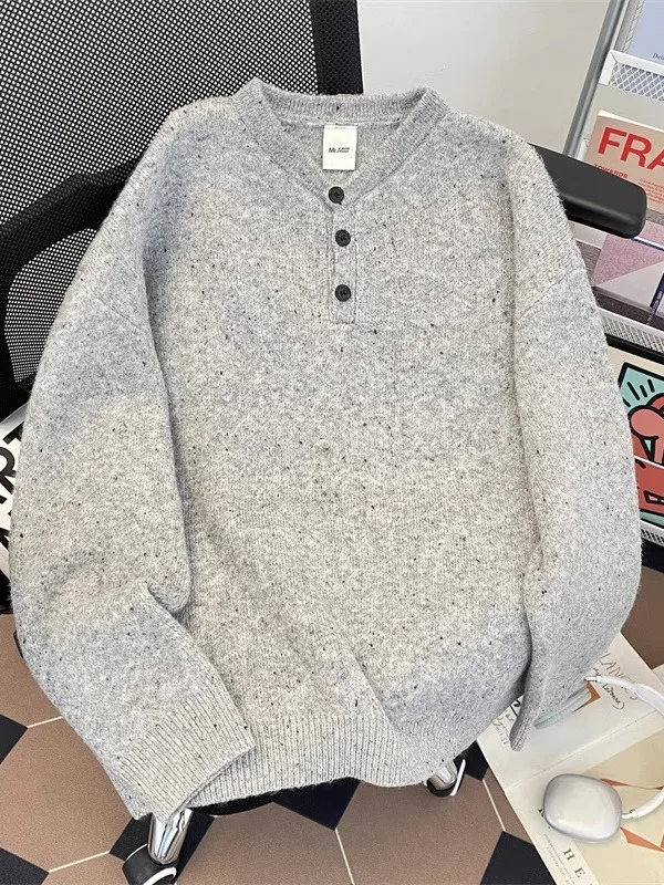 

American Retro Henry Collar Sweater Men Women Autumn Winter Loose Casual Versatile Couple Knitted irt Upper Coat