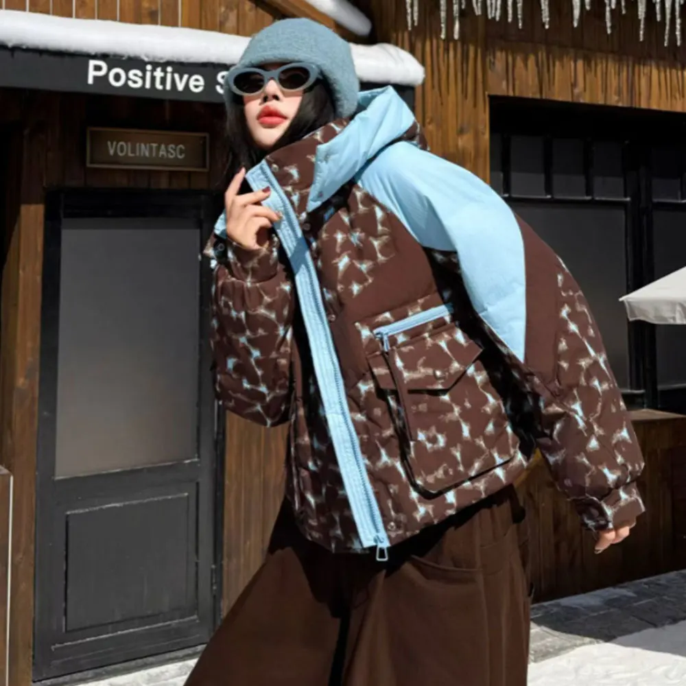 Chaqueta de plumón con estampado Tie Dye para mujer, abrigo grueso de plumón de pato blanco, Parka corta, prendas de vestir exteriores, moda coreana, invierno, súper hermoso