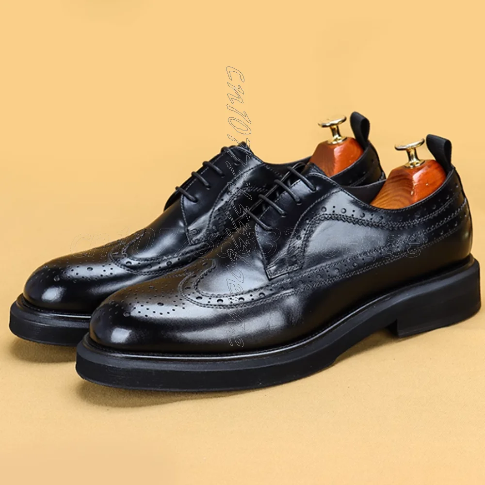Embossed Pumps Thick Bottom Heightening Wedding Leather Brown Business Formal Leather Shoes for Men  2025 Zapatos Para Mujere