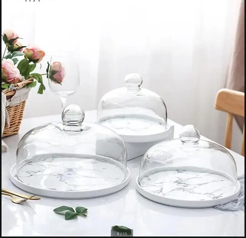 

Керамическая круглая форма для торта, стеклянная крышка, поднос для десертных закусок, фруктовый дисплей, реквизит для фотосессии, пробная подставка для еды с крышкой