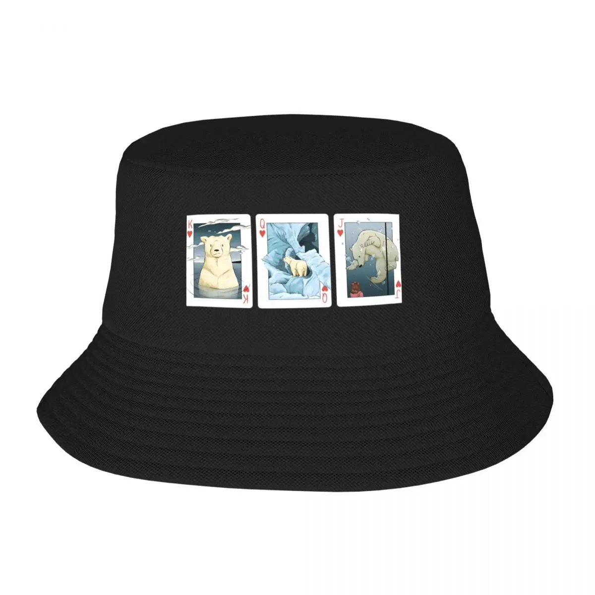 Polar Bear Hearts Cards Print Bucket Hat Sunscreen Visor Hip Hop Horse Hat Male Women's