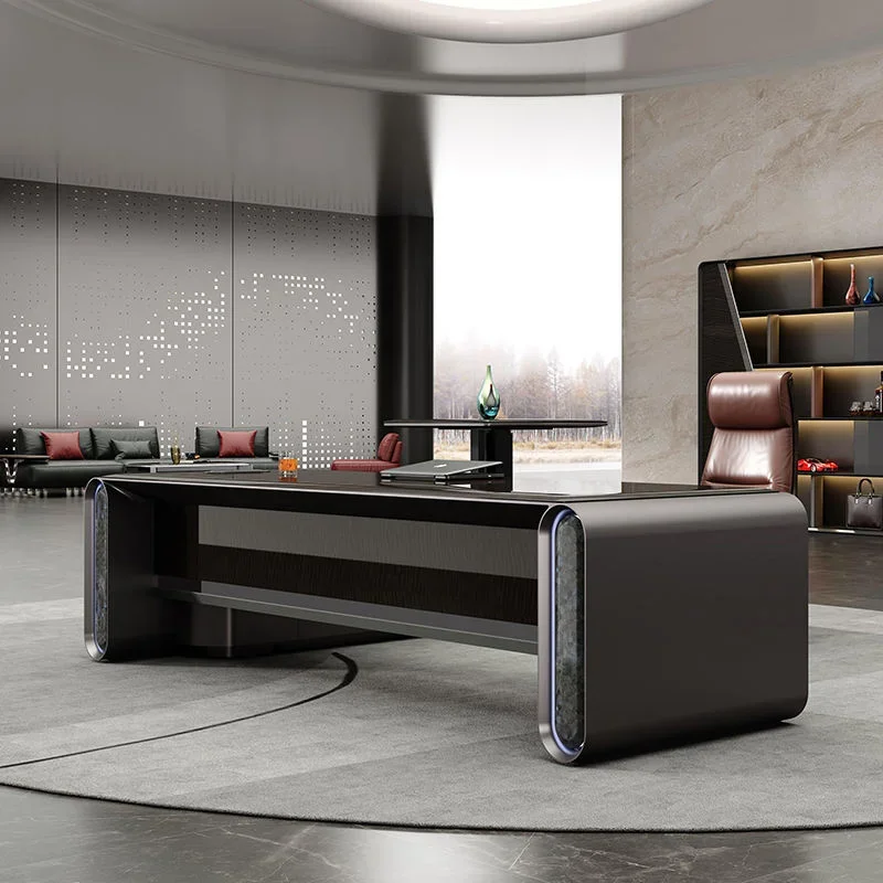 gs-Minimalist Commercial Office Furniture Modern L-Shaped Desk With Cabinet For CEO Executive Office Desk One-stop Table Set
