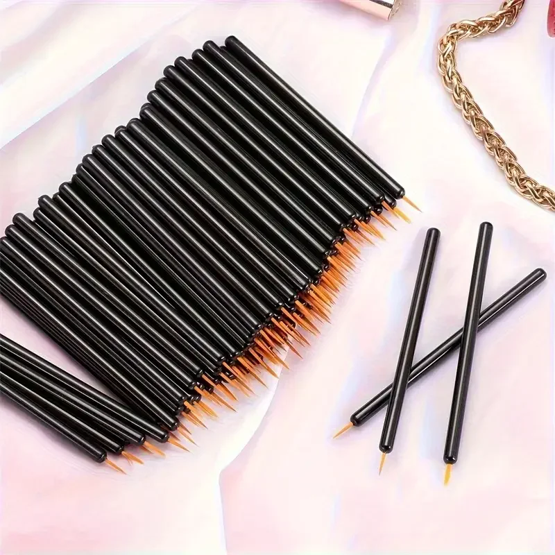50pcs Disposable Eyeliner Brushes with Fine Tip and Nylon Bristles - Precision Application Wand for Castor Oil All Skin Types