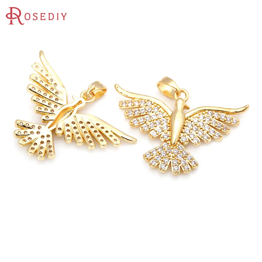 18K Gold Color Brass e Zircon Pigeon Bird Encantos Pingentes, Pingentes de Alta Qualidade, Jóias DIY Fazendo Suprimentos, Acessórios, 4Pcs