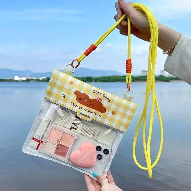 

2026 Cute Cartoon Waterproof Phone Pouch Summer Large Capacity Crossbody Dry Bag PVC Touch Screen Bag for Beach Swimming