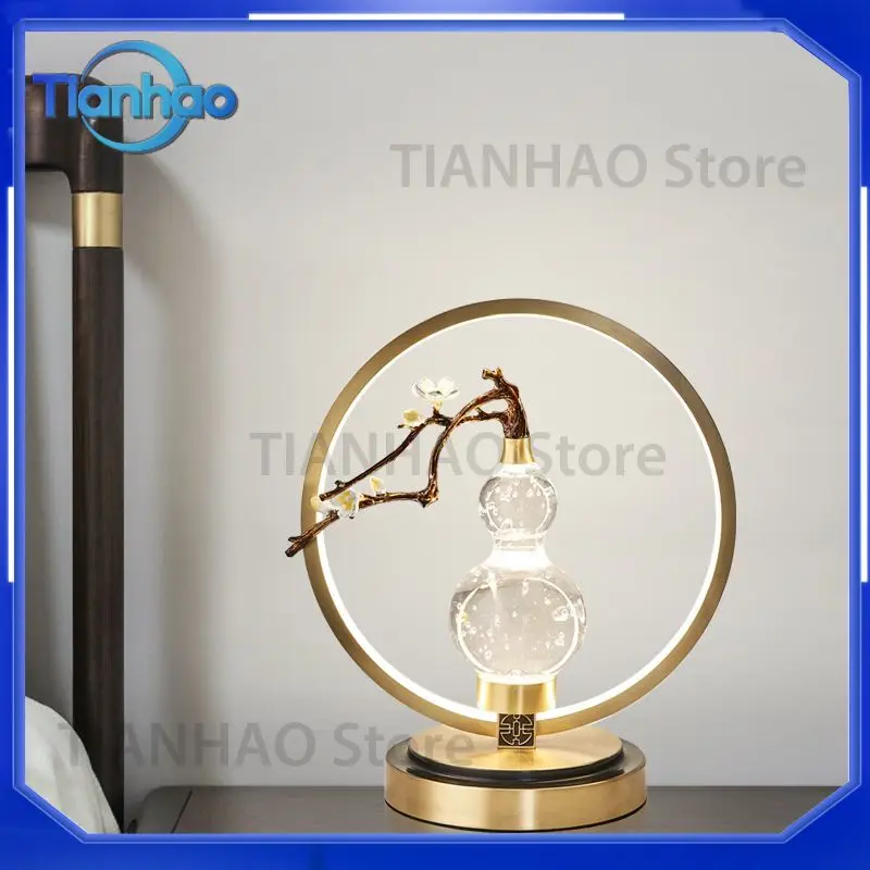 Crystal Gourd Desk Lamp All Copper Light Luxury Chinese Style for Study Room Tea Room Bedside Decorative Lighting Fixture