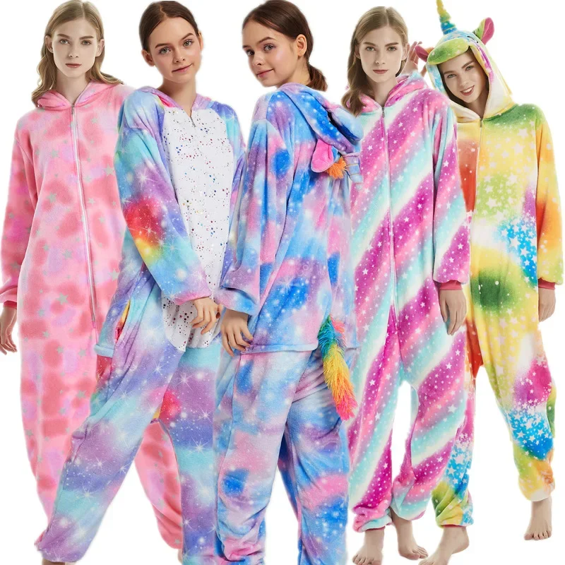 Women Unicorn Panda Animal Onesies Unisex Winter Men Dinosaur Pajamas Adults Nightwwear Anime Cosplay Costume Flannel Sleepwear