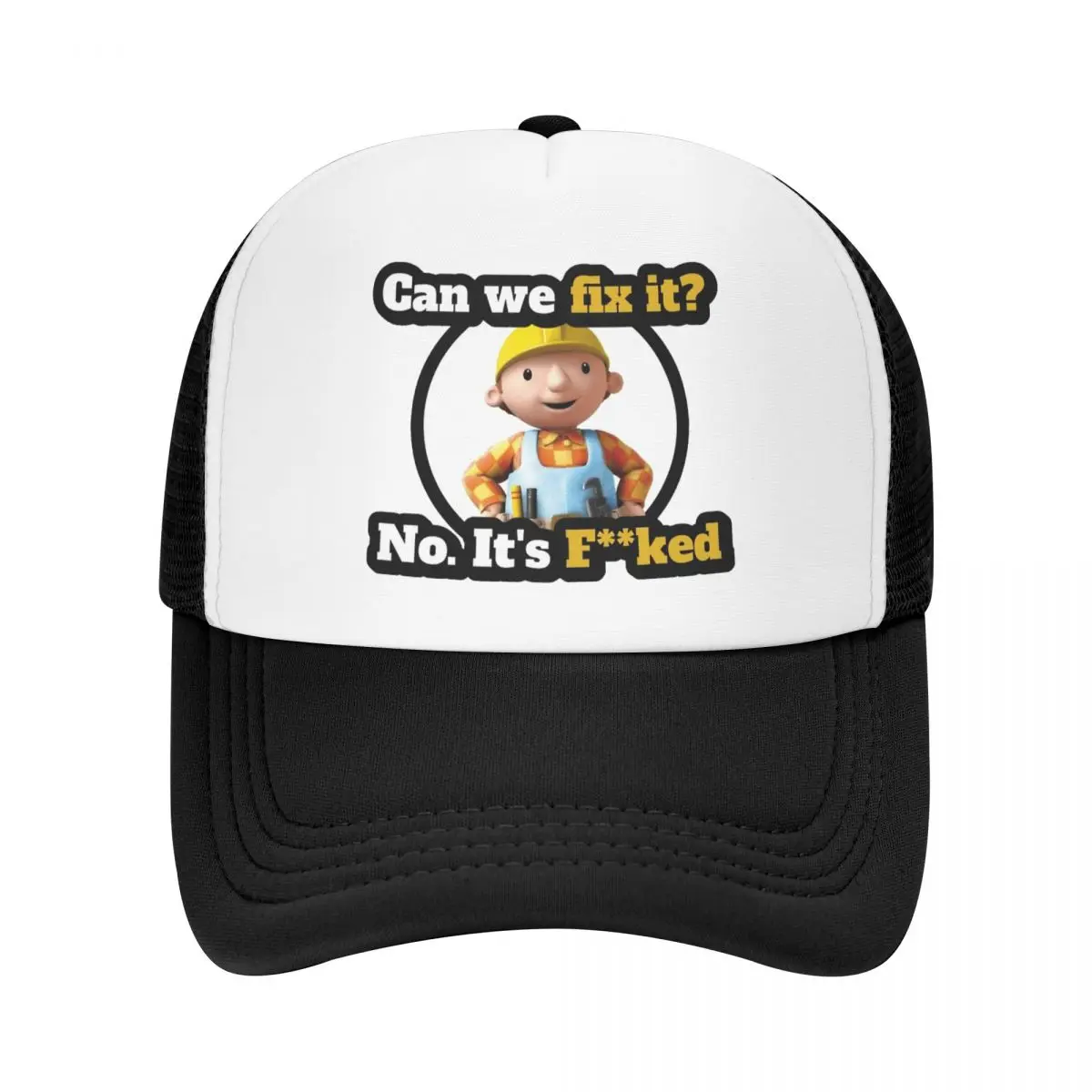 

Can We Fix It Bob The Builder Trucker Hat For Man Woman Summer Breathable Mesh Side Hats Caps Adjustable Fit For Casual Wear