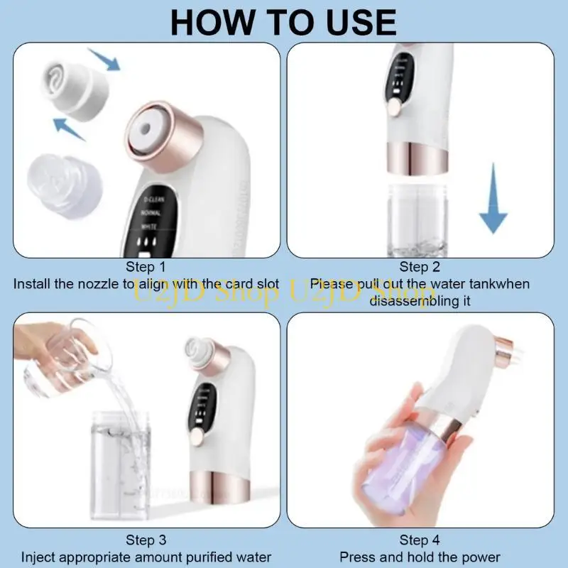 U2JD Blackheads Remover Facials Pores ทำความสะอาด 3 รูขุมขนดูดสูญญากาศทำความสะอาดใบหน้า